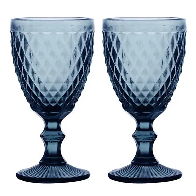 Buy BOX OF 6 - SIDARI BLUE Vintage RED WINE GLASSES 6pc Coloured Glassware 350ml • 14.99£