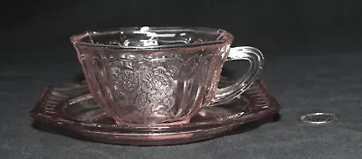 Buy Vintage Pink Depression Glass Open Rose Mayfair Anchor Hocking : Cup & Saucer *T • 10£