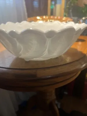 Buy Indiana Glass Company Serving Bowl Large 9 W X 3 H White Milk Glass Floral VTG • 18.97£