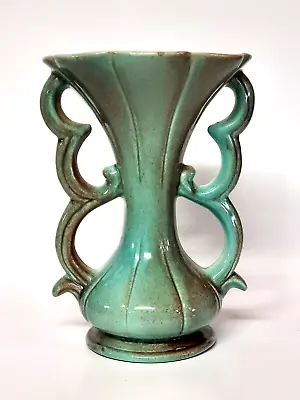 Buy Vintage Gonder Ceramic Two-Handled 8.75  Vase Pink & Aqua-Mint Speckled Glaze  • 18.97£