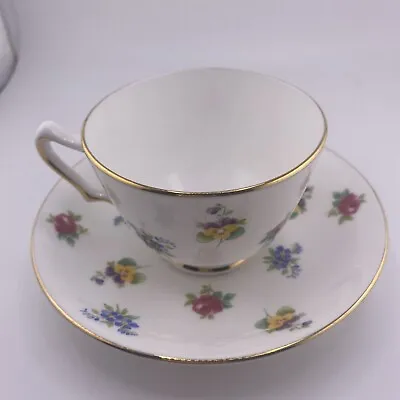 Buy Crown Staffordshire Fine Bone China FLORAL BOUQUET Footed Tea Cup Saucer Gold • 7.80£
