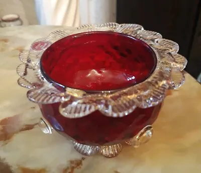 Buy Beautiful Vintage Italian Gilt & Cranberry & Diamond Quilted Venetian Glass Bowl • 14£