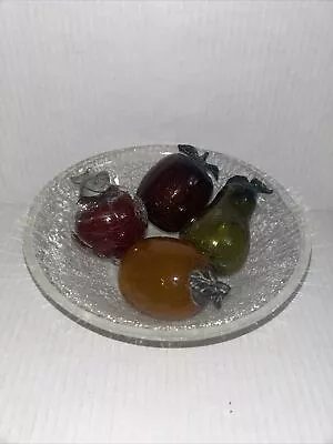 Buy Vintage Crackle Glass Fruit With Iron Stems & Crackle Glass Bowl MCM • 28.90£