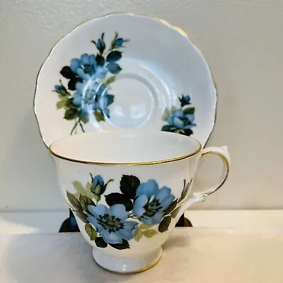 Buy Vintage Teacup Tea Cup Saucer Set England Royal Vale Blue Wild Roses Teacup • 28.88£