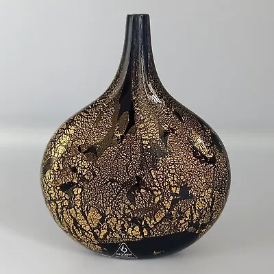 Buy Isle Of Wight Art Glass Black Gold Azurene Lollipop Vase Michael Harris 15cm • 55£