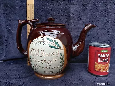 Buy Large Antique 1892 Scottish Pottery Tea Pot Mauchline Mrs Young Burns Mossgiel • 45£