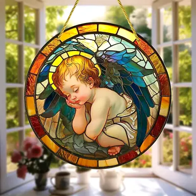 Buy Sleeping Baby Angel Suncatcher Stained Glass Effect Commemorative Plaque Gift • 6.85£