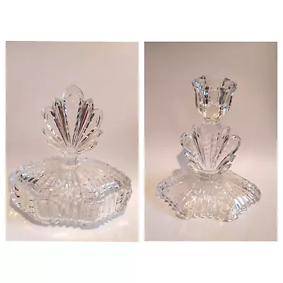 Buy Antique Art Deco Moulded Glass Dressing Table Candlestick Trinket Pot • 5.99£