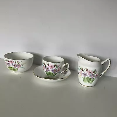 Buy Hand Painted Bone China Floral One Person Tea Set Pink Purple Flowers Vintage • 4.07£
