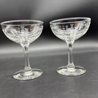 Buy 2 Vintage Sasaki 4.25” Etched Bamboo Champagne Cocktail Glasses Noritake MCM • 12.25£
