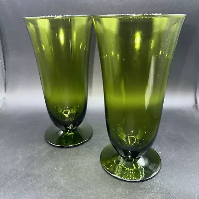 Buy Set Of 2 Vintage 16oz Footed Forest Green Glass Tumblers With Flared Top • 22.72£