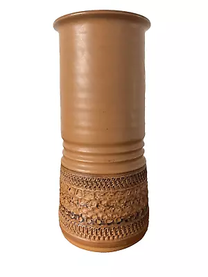 Buy 1970s Studio Pottery Cylinder Vase Textured Sgraffito Vintage Brown • 10£