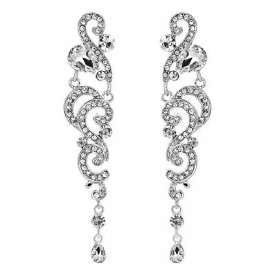 Buy Bridal Wedding Party Crystal Diamante Drop Large Long Earrings Pierced • 5.99£