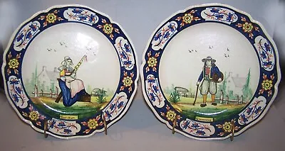 Buy Pair Rare Mark Early HB Quimper Plates French Faience • 320.17£