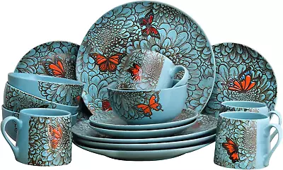 Buy Elm-Butterfly-Garden, 16Pc Dinnerware, Blue • 89.17£