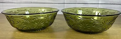 Buy Indiana Glass Daisy Green Avocado Bowls Set Of 2 • 23.71£