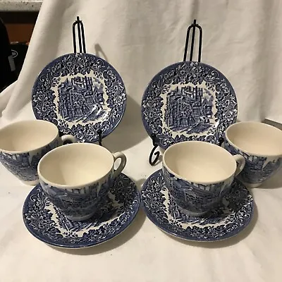 Buy Blue & White Cups & Saucers. English Ironstone Pottery. Set Of 4 • 12£