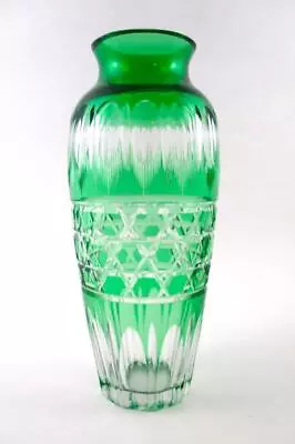 Buy Antique DURAND Lead Crystal Glass 8.5  Vase - EMERALD GREEN Cut To Clear  C.1925 • 212.62£