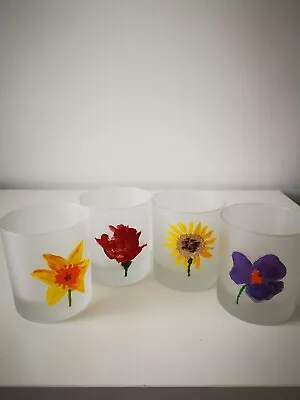 Buy Dartington Frosted Glasses X 4 Hand Painted Flower Design • 20£