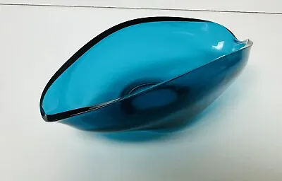 Buy Vintage Sowerby Glass Bowl 2761 , 1960’s Distinctive Oval Clam Shape Petrol Blue • 14.50£
