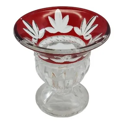 Buy Bohemian Ruby Red Flash Cut To Clear Glass Candle Holder READ!!  • 19.18£