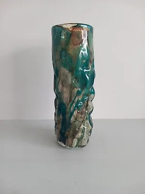 Buy Mdina Tortoiseshell Bark Glass Vase Textured Signed Colourful Blue Green. • 20£