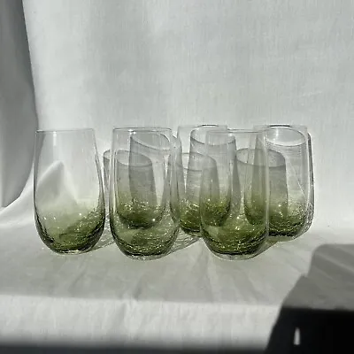 Buy Pier 1 Crackle Glass Tumbler Green To Clear Iced Tea Drink Handblown Set Of 6 • 71.13£