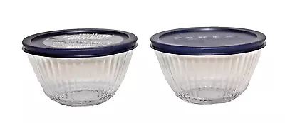 Buy Pyrex 7401-S Sculptured Clear Glass 3-Cup Bowls With Plastic Lids Lot Of 2 T1954 • 52.17£