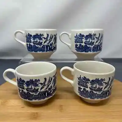 Buy Set Of 4 Vintage Churchill Blue Willow China Coffee Tea Cup Mugs Made In England • 18.97£