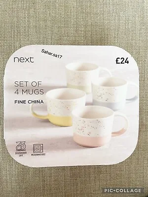 Buy NEXT Set Of 4 Pestal Mugs/home Kitchen Office Tea Coffee Biscuit Cookies Cup New • 18.80£