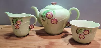 Buy Vintage Carlton Ware Australian Design Teapot Sugar Bowl & Creamer Green Primula • 25£