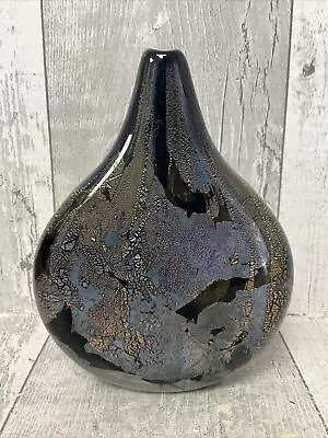 Buy Michael Harris Azurene Lollipop Vase - Black/Gold IOW Art Glass - 15.5 Cm • 29.99£