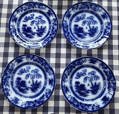 Buy Antique Set Of Four Flow Blue Plates 9  Hindustan By Maddock • 261.29£