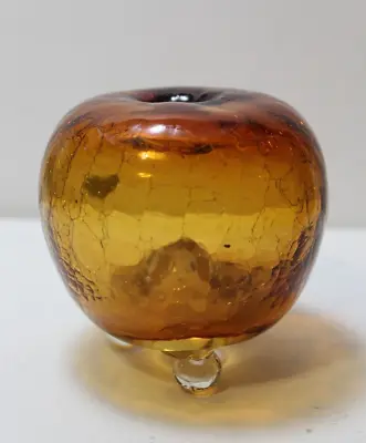 Buy Vintage Round Studio Art MCM Hand Blown Footed Amber Crackle Glass Bud Vase • 28.21£