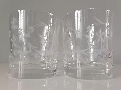 Buy 2 X Large Vintage Stuart Crystal Etched Flower Pattern Tumblers Whiskey Glasses • 21.99£
