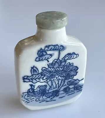 Buy Vintage Chinese Blue & White Porcelain Snuff Bottle Jade Stopper 5.5cm X 4cm • 18£