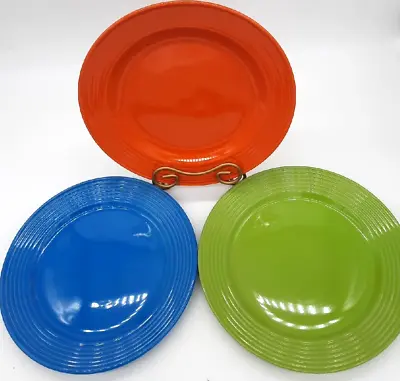 Buy Royal Norfolk Santa Fe Set Of 3 Green Orange & Blue Ribbed 11  Dinner Plates • 14.23£