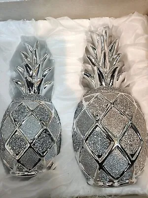 Buy Xl Silver Set Of 2 Pineapples Sparkle Bling Ornament Crushed Diamond✨ • 34.99£
