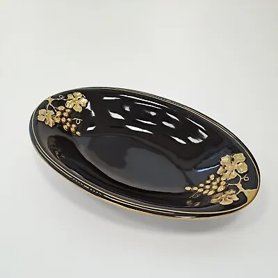Buy Vintage CARLTON WARE 'Noir Royale' Black Gloss Gold Berry Design & Trim 34x21cm • 10.99£