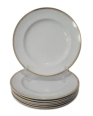 Buy Vtg.- 8 Dinner Plates By Wood & Sons- Burslem England-White W/Gold Toned Trim • 48.02£