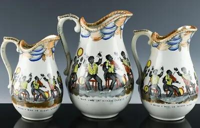 Buy RARE C1870 STAFFORDSHIRE AFRICAN AMERICAN MINSTREL BAND GRADUATED PITCHER SET • 40.16£