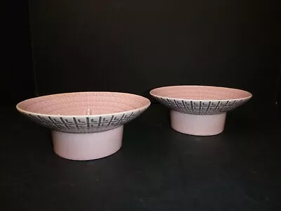 Buy Pr Vtg Mid Century Modern Roselane Pottery Pink Gray Saucer Candle Holders C-19 • 34.84£