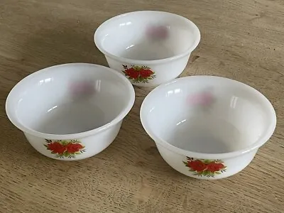 Buy Set X3 Pyrex Vintage Phoenix Opalware Small White & Rose Design Bowls/Dishes • 12£