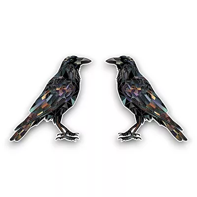 Buy 2x Small Black Crow Raven Bird Stained Glass Mosaic Effect Vinyl Sticker Decals • 2.59£