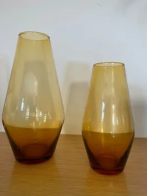 Buy Stunning Pair Of Vintage Retro 70's Amber Colour Glass Vases /display Glass • 14.99£