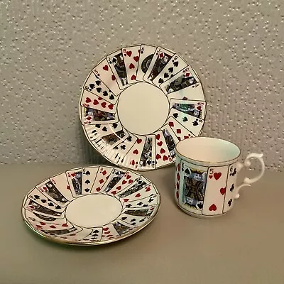 Buy Queens China ~ “Cut For Coffee” ~ Lovely Coffee Trio ~ Playing Cards Design VGC • 14£
