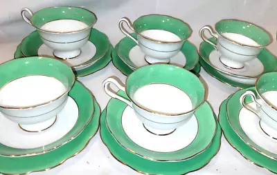 Buy X6 Royal Albert 1940,s Green & White Cups, Saucers & Side Plates Avon Shape • 85£