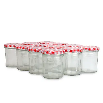 Buy Glass Jam Jars Wide Mouth Preserve Pots Gingham Lids X12 Airtight Jar 324ml M&W • 15.99£