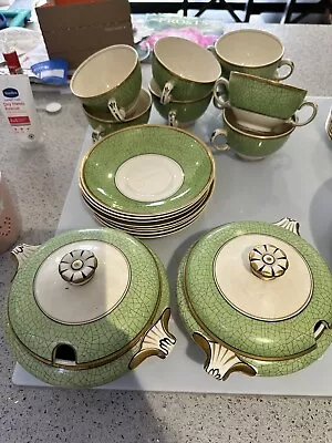 Buy Booths Old Ivory Dinner Service Green White Gold 8 Settings And Serving Dishes • 50£