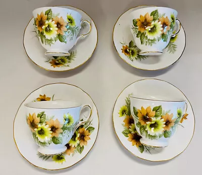 Buy Vintage Royal Vale Bone China Floral Tea Set - 4 Cups & 4 Saucers • 55£